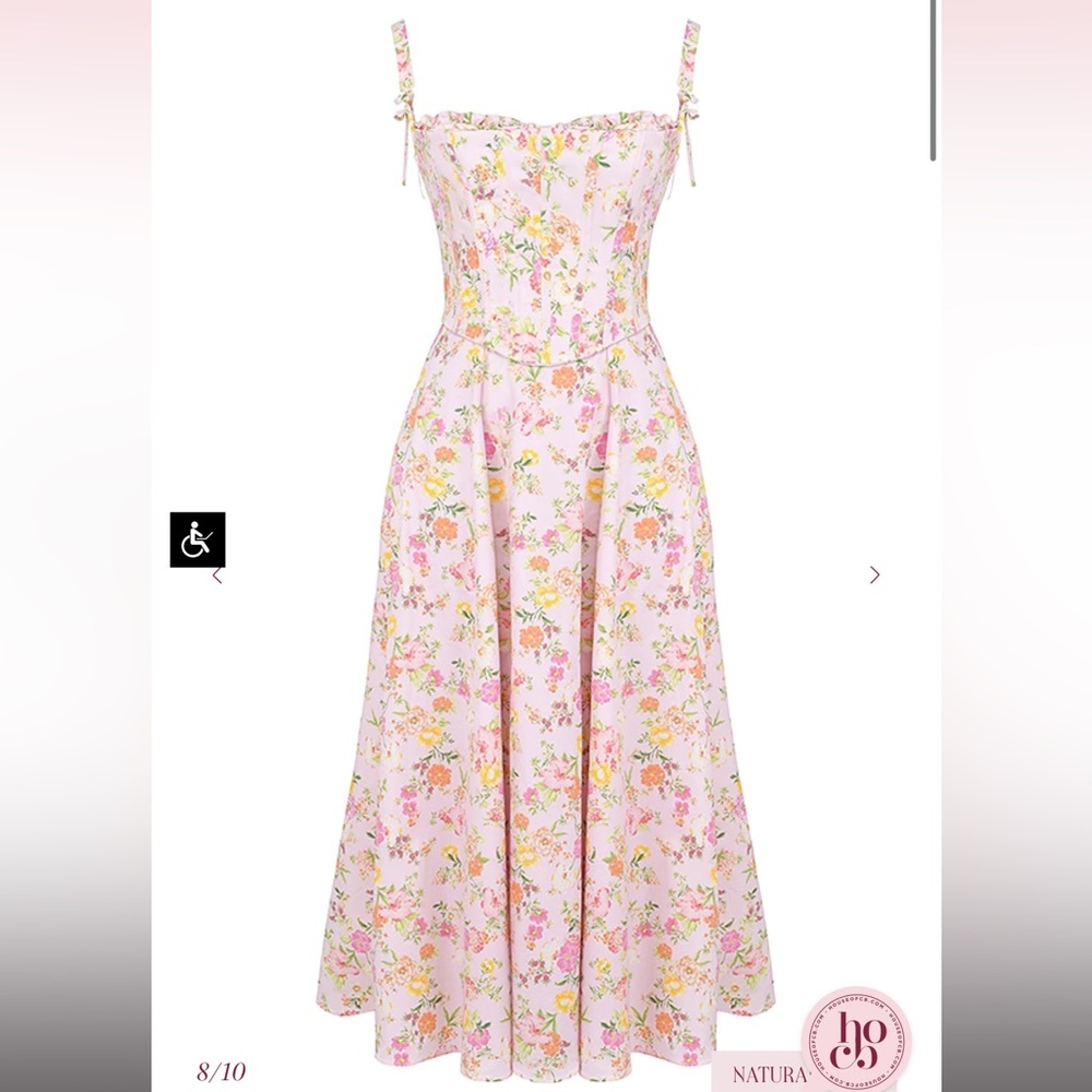 House of CB ‘Clarabelle’ Pink Meadow Print Cotton Midi Sundress NWOT